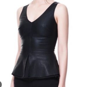 Zara Women’s Peplum Bottoms Faux Leather V-neck Blouse